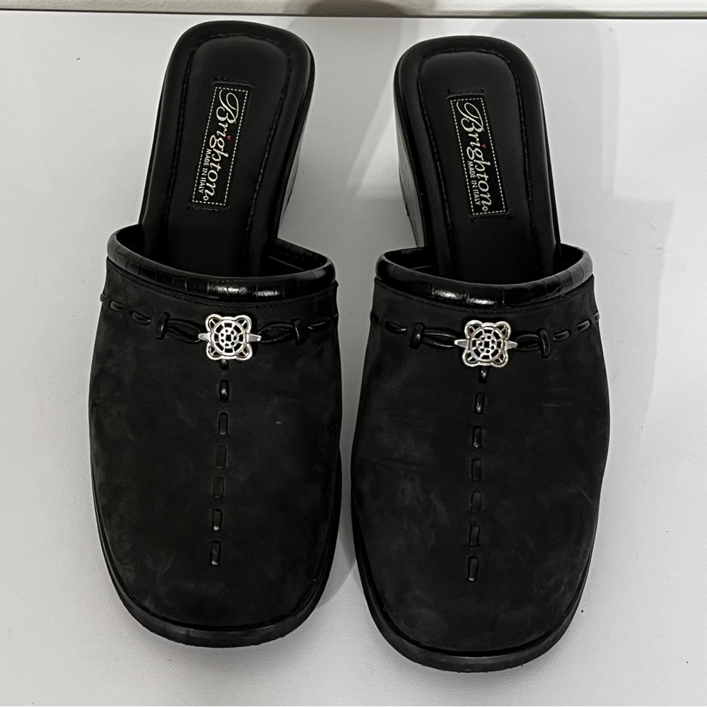 Brighton Ilsa Black Wedge Mules - Picture 1 of 7